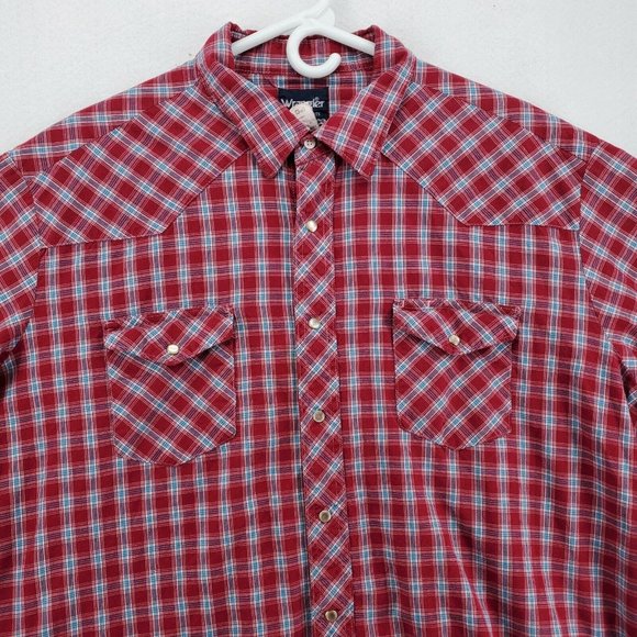 Wrangler Shirt Women's 3/4 Sleeve Casual Pearl Snap Up Plaid Red Size 3XL - Picture 7 of 12